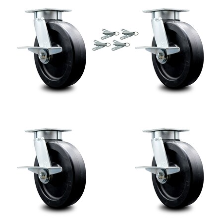 Service Caster 8 Inch Kingpinless Polyolefin Wheel Swivel Caster Set with Brake and Swivel Lock SCC-KP30S820-POR-SLB-BSL-4